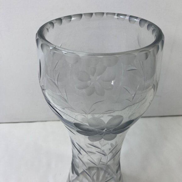 Clear Corset Cut Glass 12" Crystal Vase Floral Daisy Star Center Vintage - Picture 3 of 8